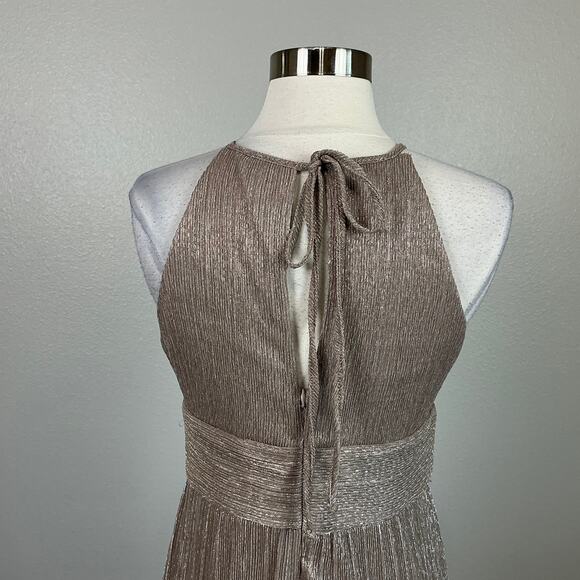 R&M Richards Sparkly Halter Long Column Evening Gown Gold Size 6 Formal Dress - Picture 9 of 12